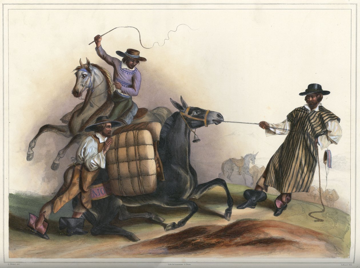 Arrieros, kostumegruppe af Lithograph by Pierre Frédéric Lehnert