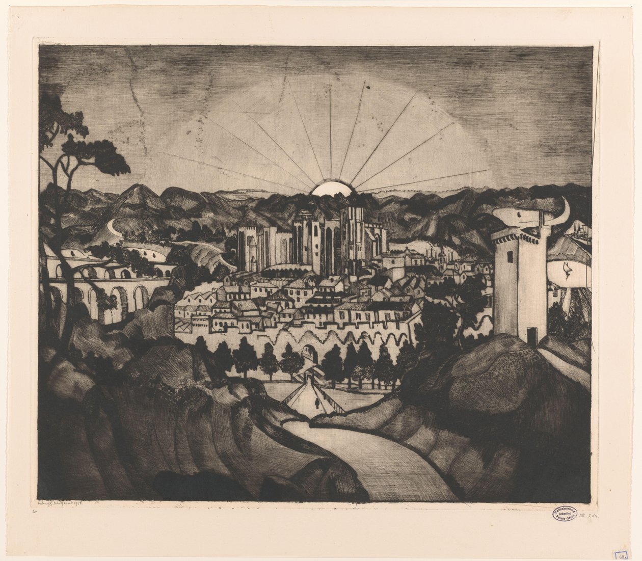 Avignon (original titel) af Lodewijk Schelfhout (signed by artist)