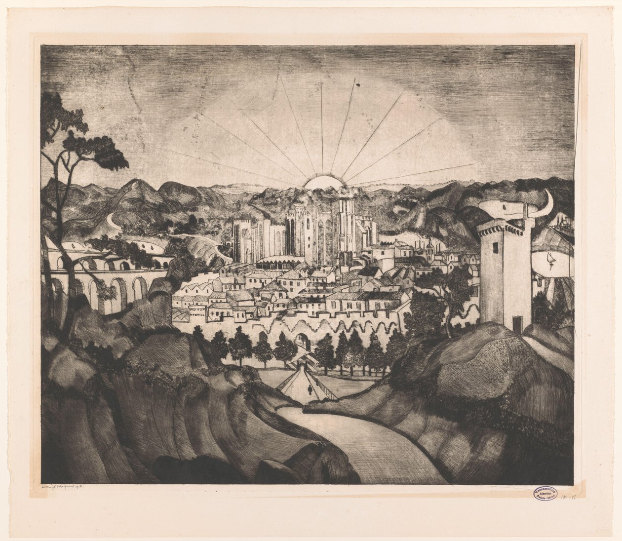 Avignon (original titel) af Lodewijk Schelfhout (signed by artist)
