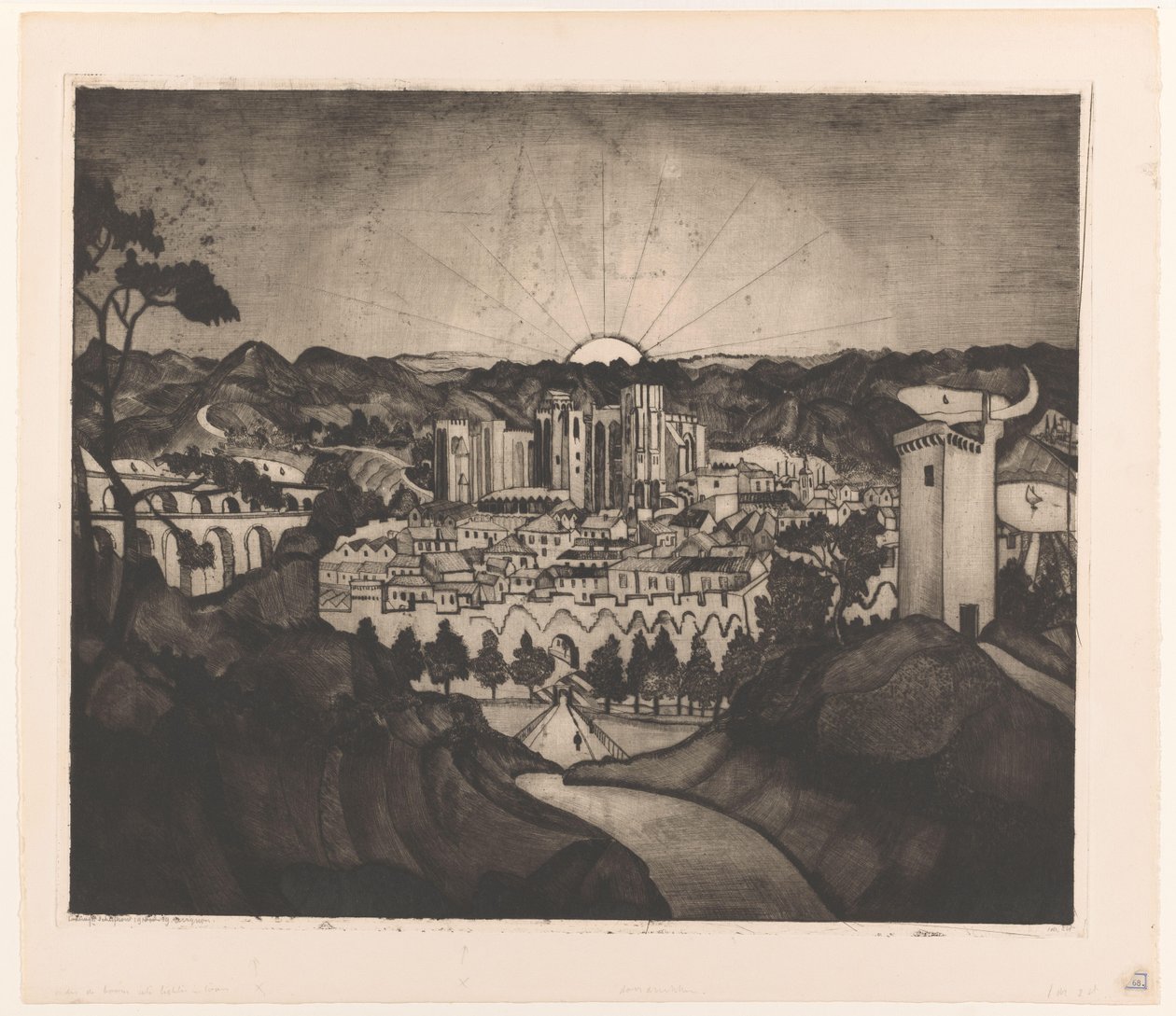 Avignon (original titel) af Lodewijk Schelfhout (signed by artist)