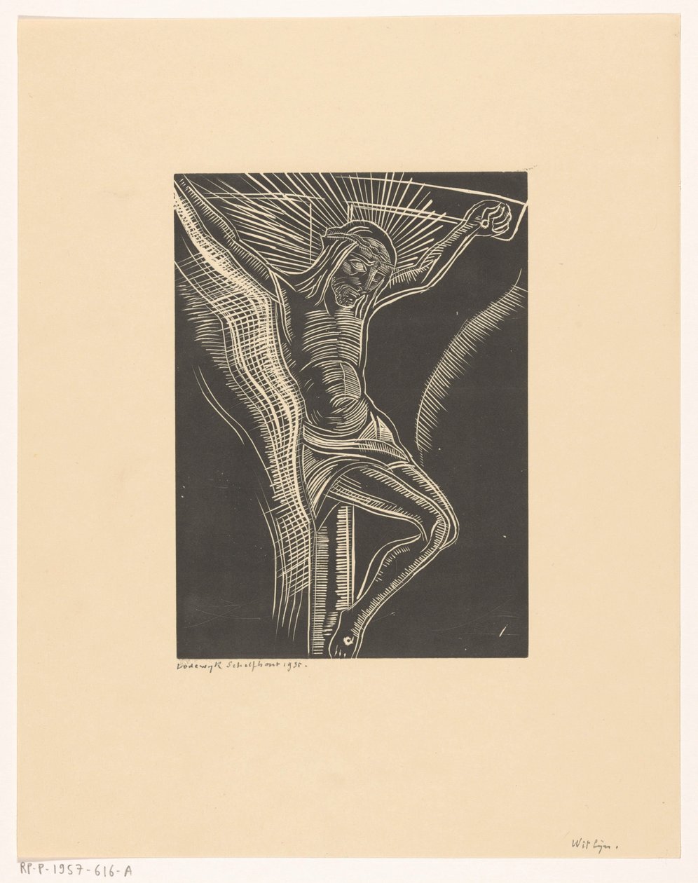 Kristus på korset af Lodewijk Schelfhout (signed by artist)