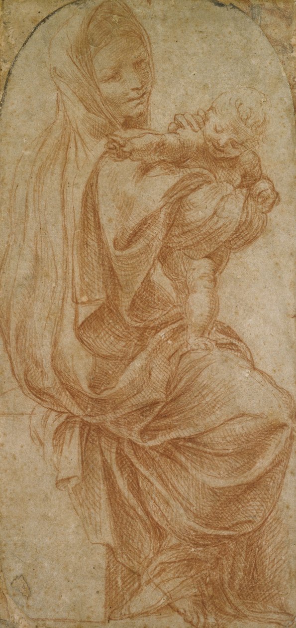 Jomfruen og barnet (rødt kridt på cremepapir) af Lodovico Carracci