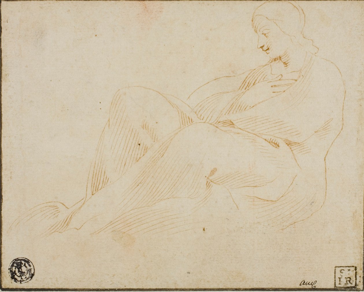 Siddende draperet kvinde i profil af Lodovico Carracci