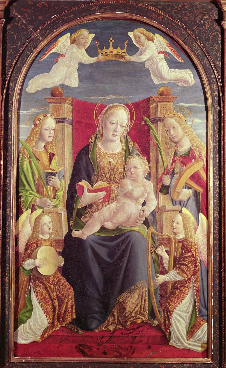 Madonna and Child with Angel Musicians, ca. 1490-1500 (tempera på panel) af Lombard School
