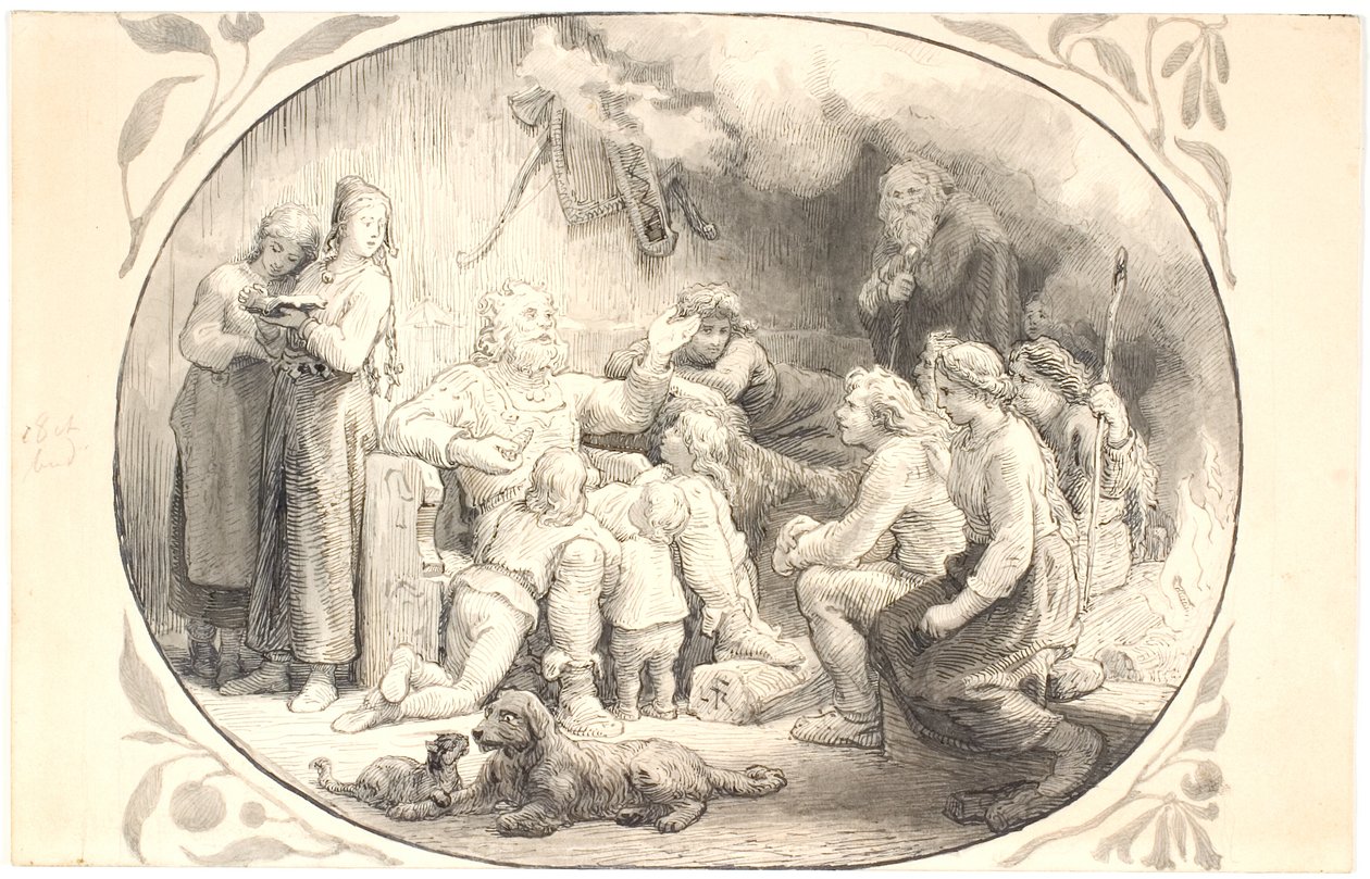 Illustration til kapitlet "Følget drager hjem" af Lorenz Frølich