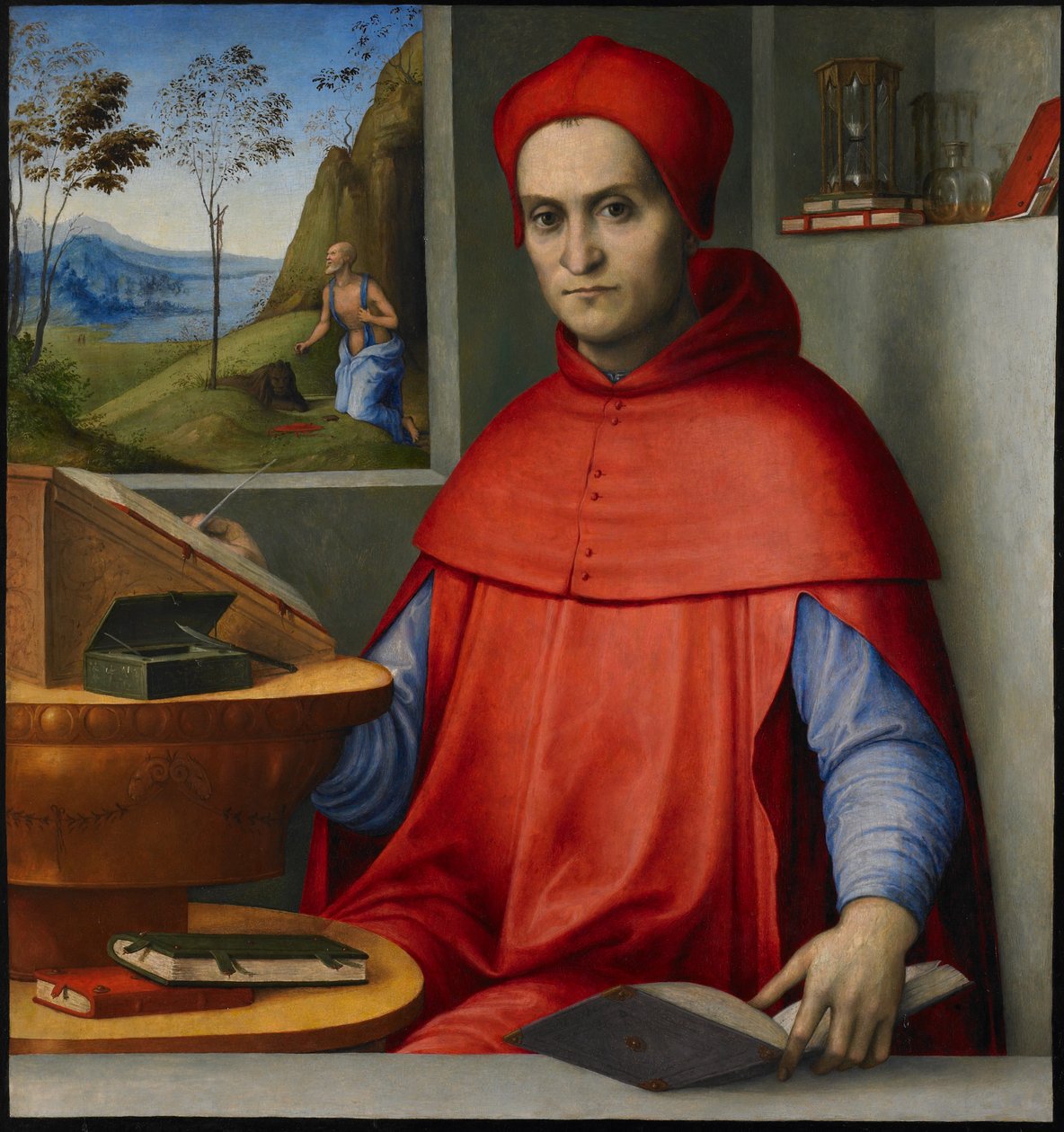 Portræt af en kardinal i hans studie, ca. 1510-20 (olie og tempera på poppelpanel) af Lorenzo Costa