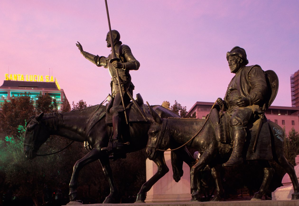 Don Quixote og Sancho Panza, fra monumentet til Miguel Cervantes, 1928-30 (bronze) af Lorenzo Coullaut Valera