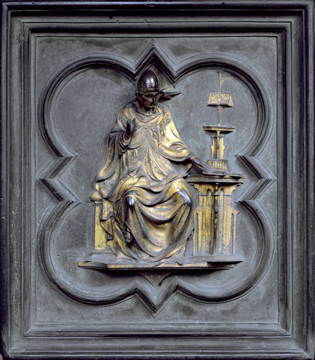 St. Gregory, panel G af norddørene til dåbskapellet San Giovanni, 1403-24 (bronze) af Lorenzo Ghiberti