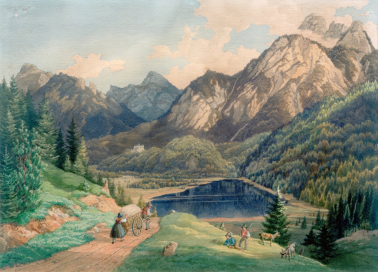 Schwansee nær Füssen af Lorenzo Quaglio