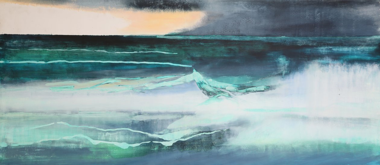 Seascape, (olie og shellak på gesso) af Lou Gibbs