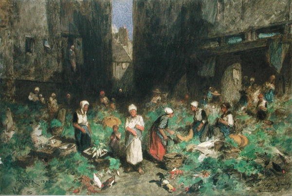 Grøntsagsmarkedet, 1872 (wc på papir) af Louis Adolphe Hervier