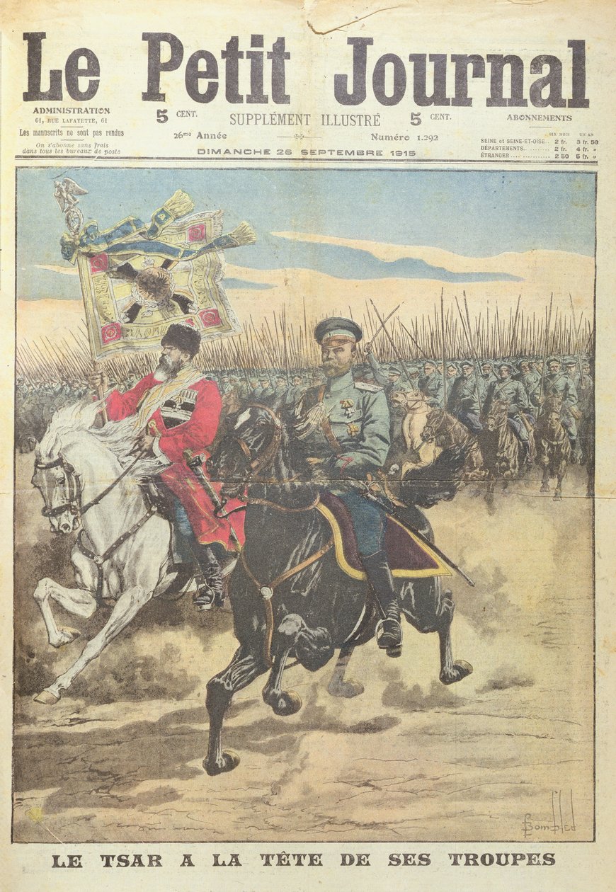Zar Nicholas II af Rusland i spidsen for sine tropper, forsideillustration fra 