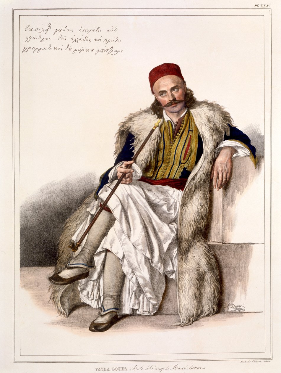 Vanila Gouda, Aide de Camp af Notis Botazaris - Plade XXV, graveret af Lemercier fra "Voyage à Athènes et a à Constantinopel", skrevet og illustreret af Dupre, 1828 af Louis Dupré