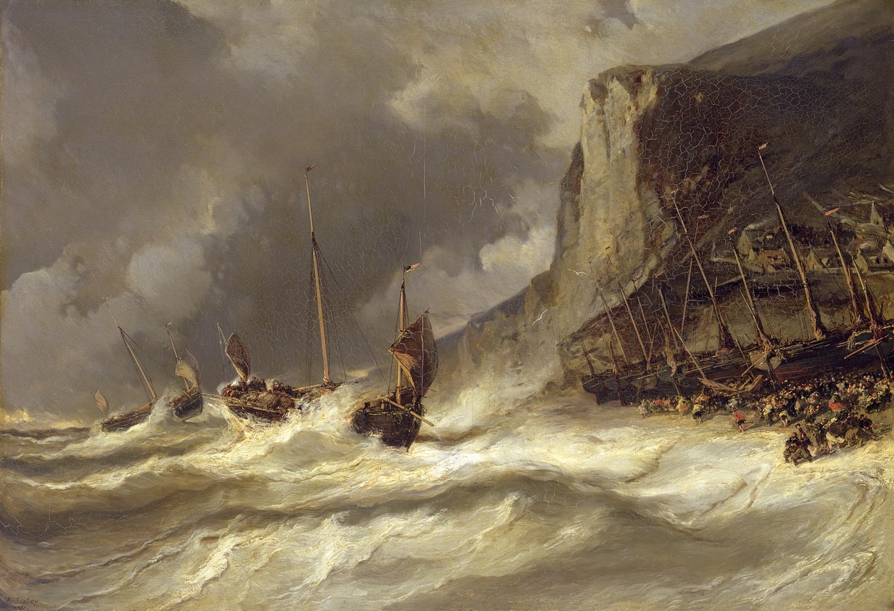 Storm på kysten ved Etretat, Normandiet, 1851 af Eugene Isabey