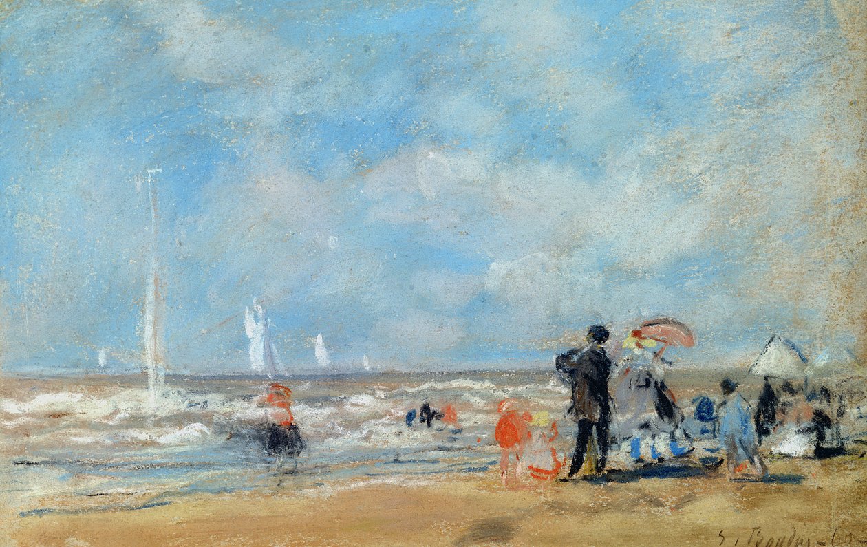 On the Beach, 1863 (wc og pastel på papir) af Eugene Louis Boudin