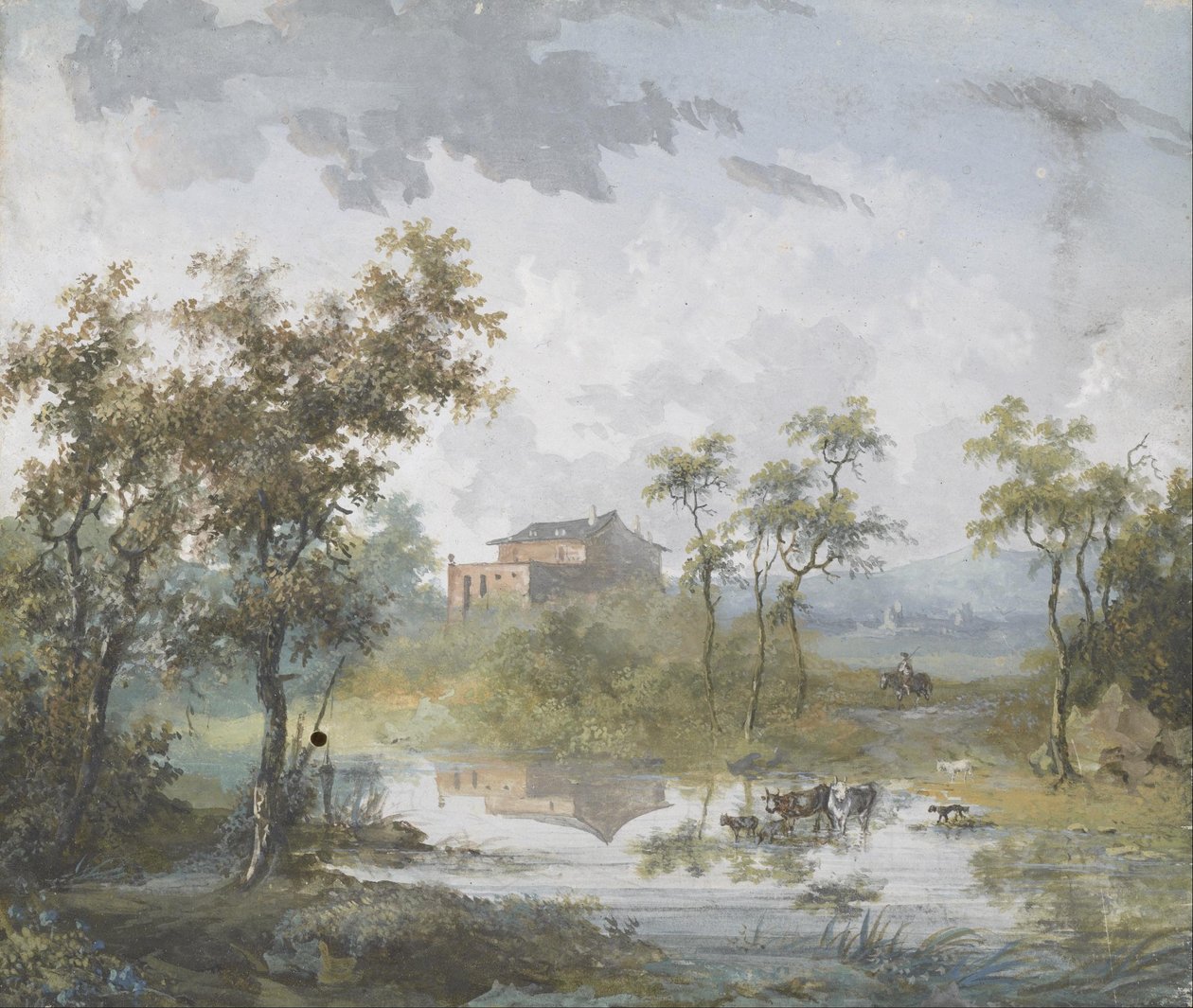 The Rustic River Ford af Louis Gabriel Moreau