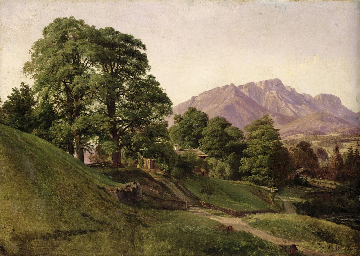 Landskab i Oberbayern, 1836 (olie på papir monteret på kort) af Louis Gurlitt