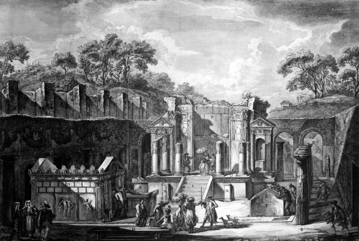 Udsigt over Isis-templet, Pompeji, indgraveret af Francesco Piranesi, 1788 af Louis Jean Desprez