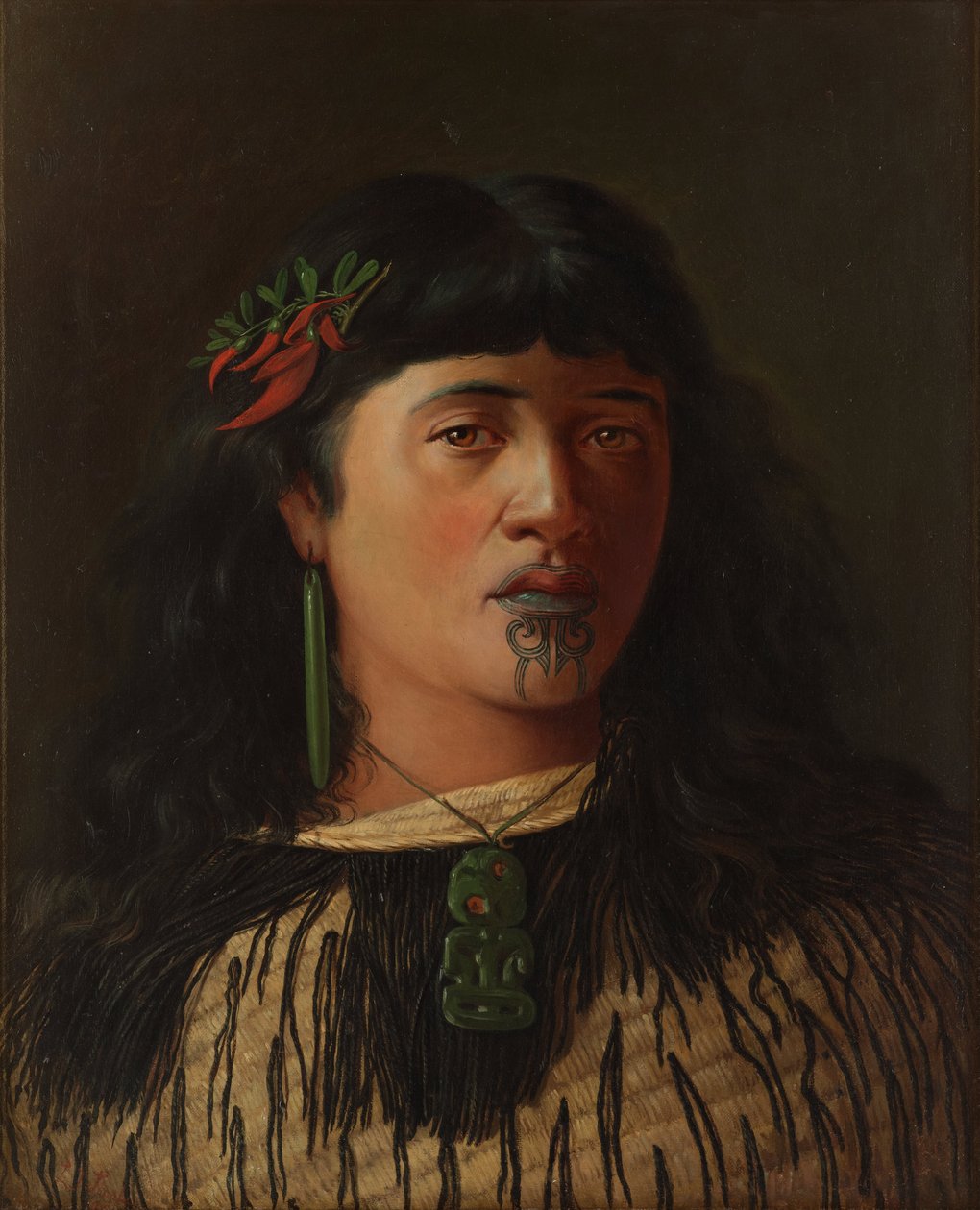 Portræt af en ung maorikvinde med moko af Louis John Steele