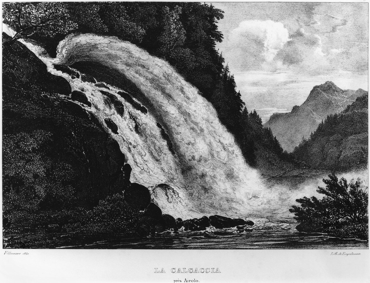 Udsigt over Calcaccia-vandfaldet, 1831 af Louis Jules Frederic Villeneuve