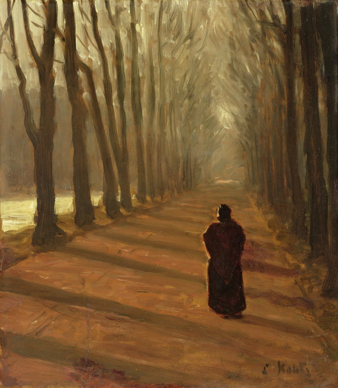 Avenue ved Kuechengraben i Karlsaue Park, Kassel (olie på pap) af Louis Kolitz