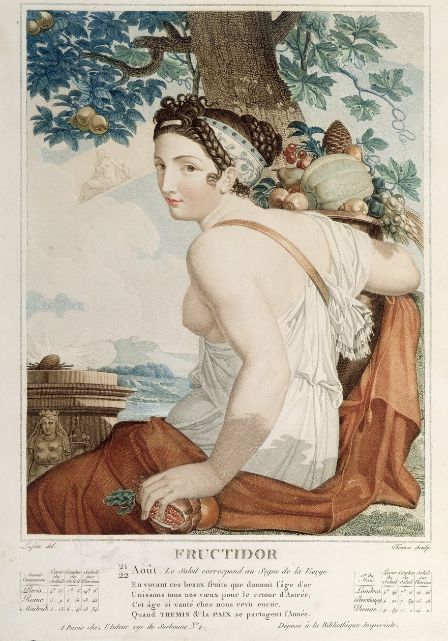 Fructidor (august September) tolvte måned i den republikanske kalender, indgraveret af Tresca, ca. 1794 af Louis Lafitte