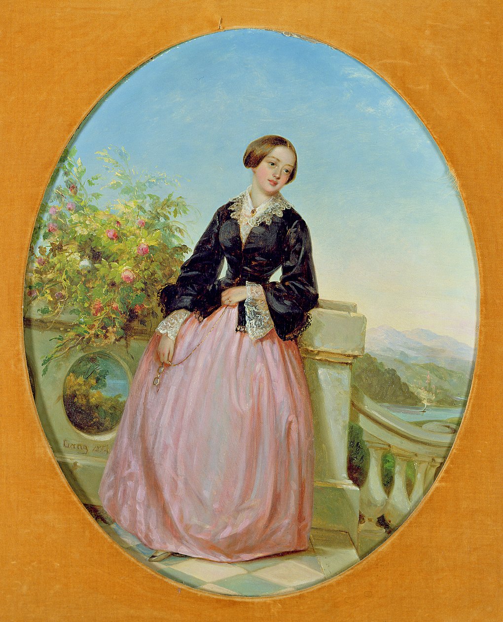 En ung kvinde på en balkon, 1854 af Louis Lang