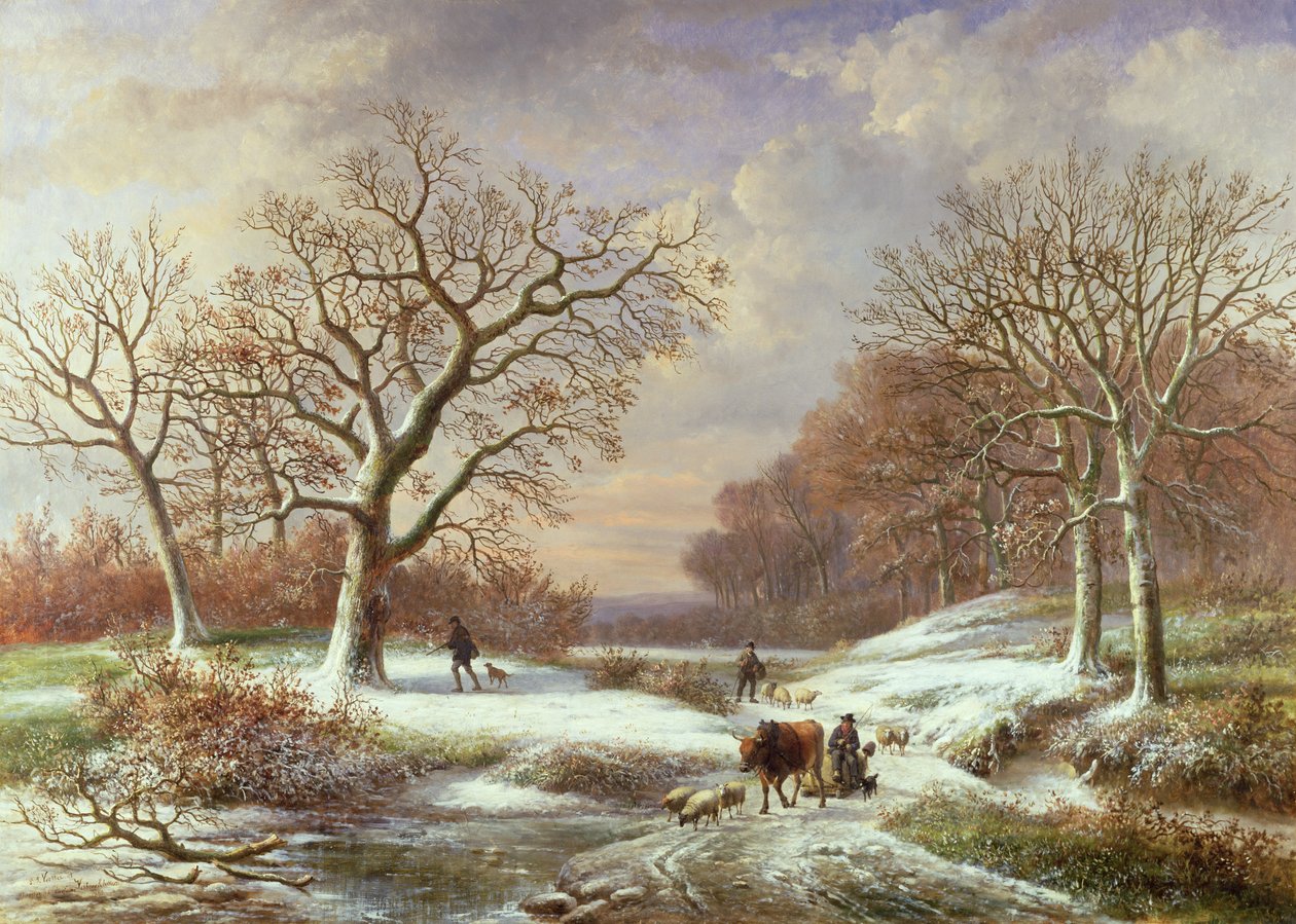 Vinterlandskab, 1800-tallet af Louis Verboeckhoven