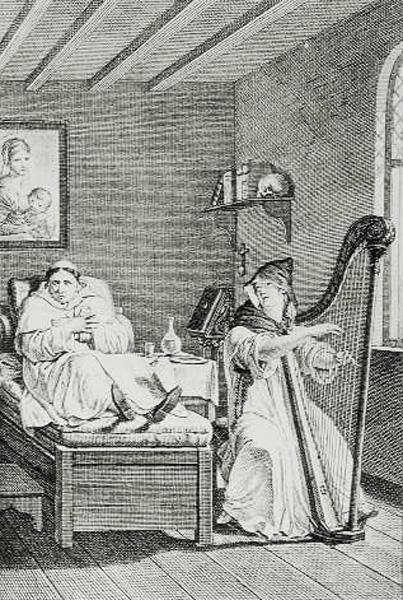 Mens hun sang, lyttede Ambrosio med glæde, indgraveret af LEpine af Louis Lafitte