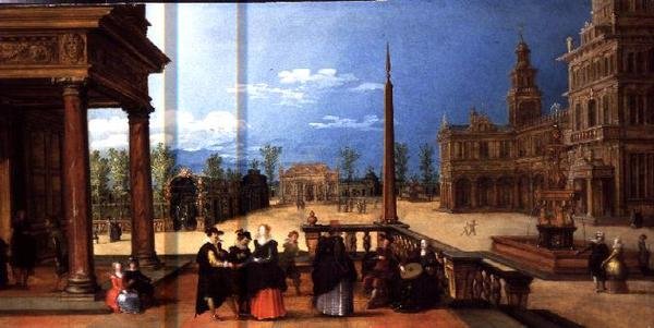 Figurer på en klassisk piazza af Louis de Caullery
