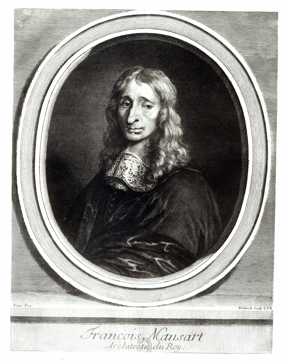 Portræt af Francois Mansart (1598-1666), graveret af Gerard Edelinck (1640-1707) af Louis de Namur