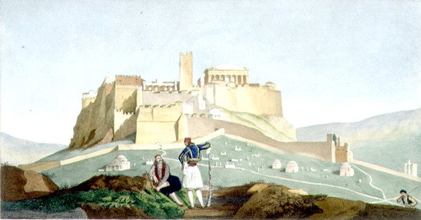 Udsigt over Akropolis i Athen af Louis (after) Dupre