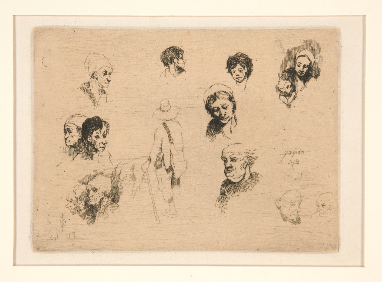 Forskellige skitser, hoveder af Louis Adolphe Hervier