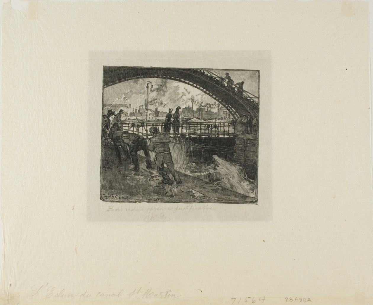 Sluse i Canal Saint-Martin af Louis Auguste Lepère
