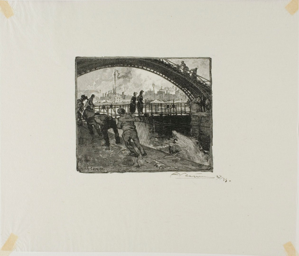 Sluse i Canal Saint-Martin af Louis Auguste Lepère
