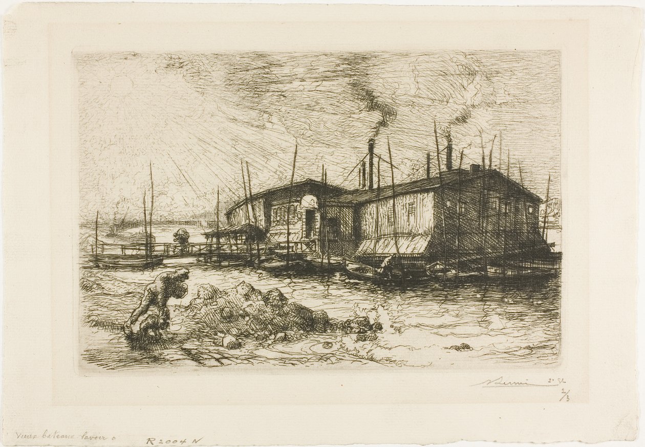 Gamle vaskeribåde ved Grenelle af Louis Auguste Lepère