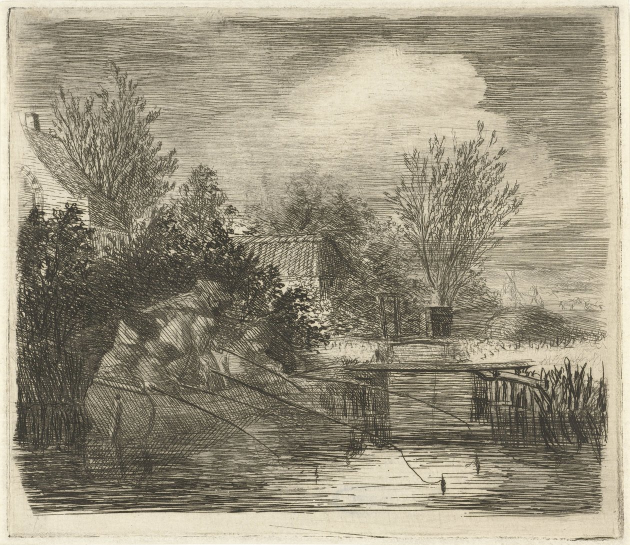 Lystfiskere ved en flod af Louis Bernard Coclers