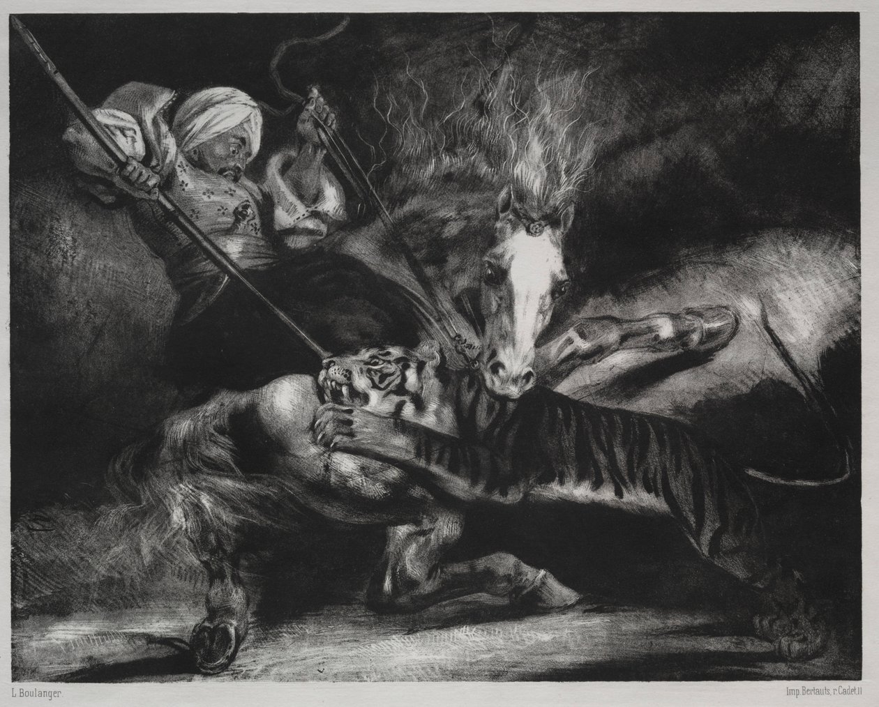Et angreb fra en tiger. af Louis Candide Boulanger