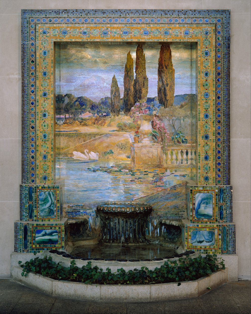 Havelandskab, ca.1905-15 (mosaik af favrilglas) af Louis Comfort Tiffany