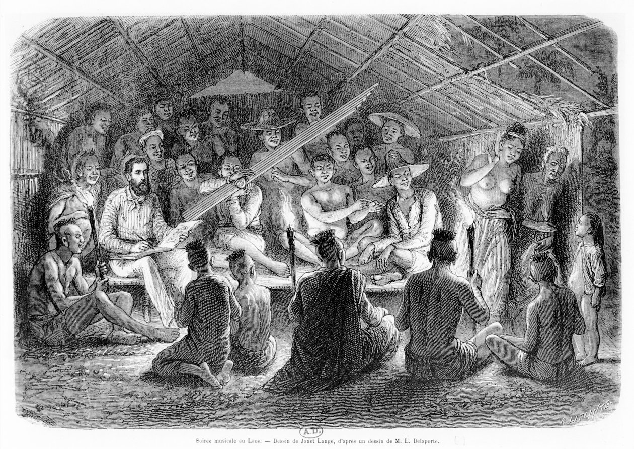 Musikalsk soiree i Laos, 1867 af Louis Delaporte