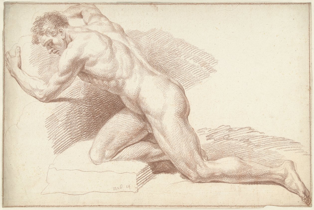 Mand nøgen, knælende, vendt mod venstre af Louis Fabritius Dubourg