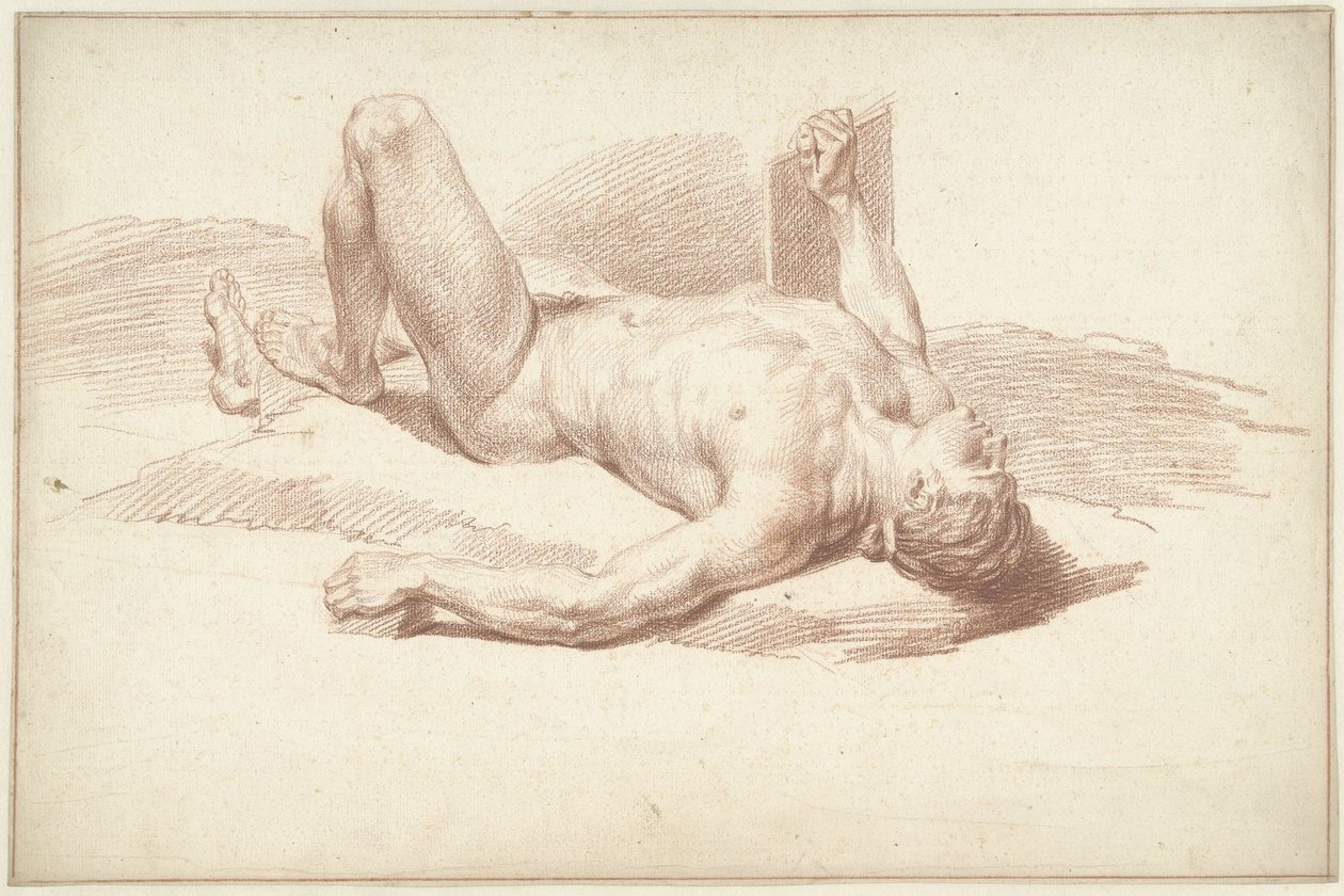 Mand nøgen, liggende på ryggen af Louis Fabritius Dubourg