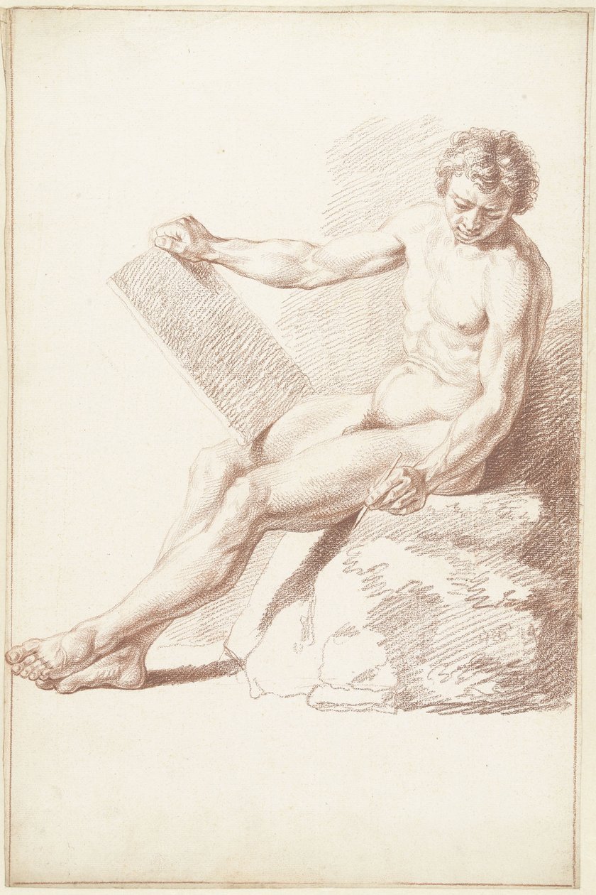 Siddende akademi nøgen, som tegner af Louis Fabritius Dubourg