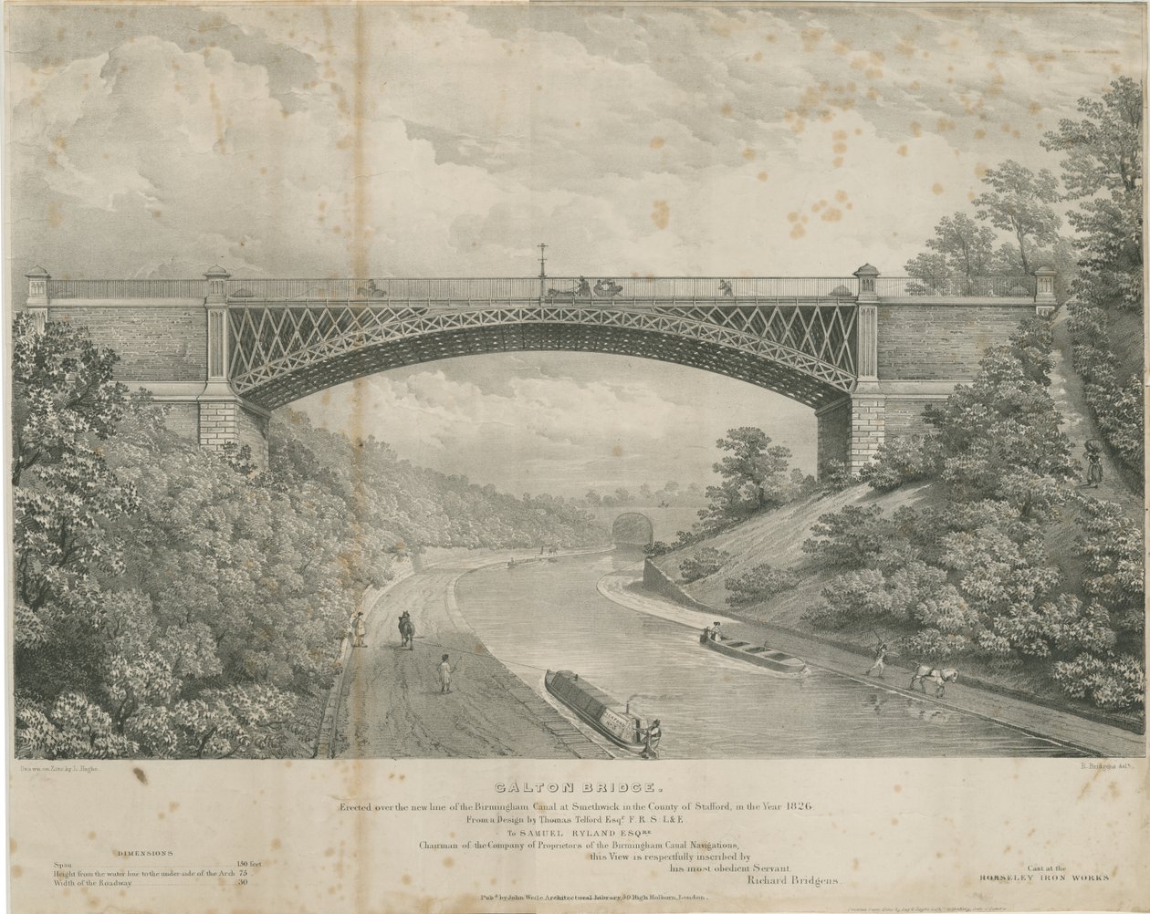 Calton Bridge: zink litografi, nd [1826] af Louis Haghe
