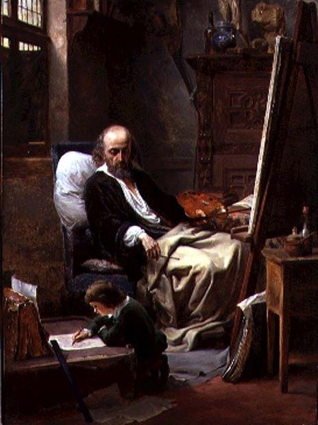 Den unge kunstner (olie på lærred) af Louis Haghe