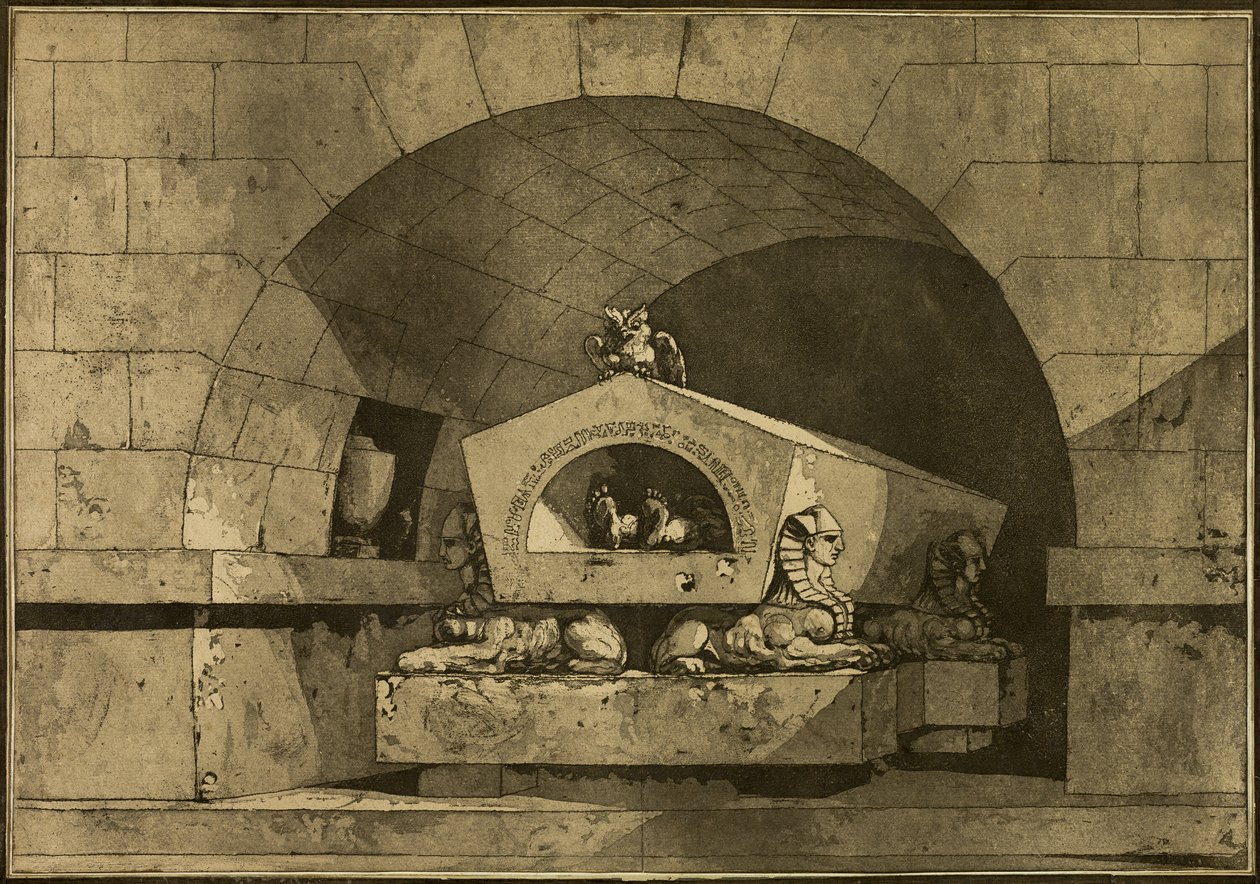 Grav med sfinxer og en ugle af Louis Jean Desprez