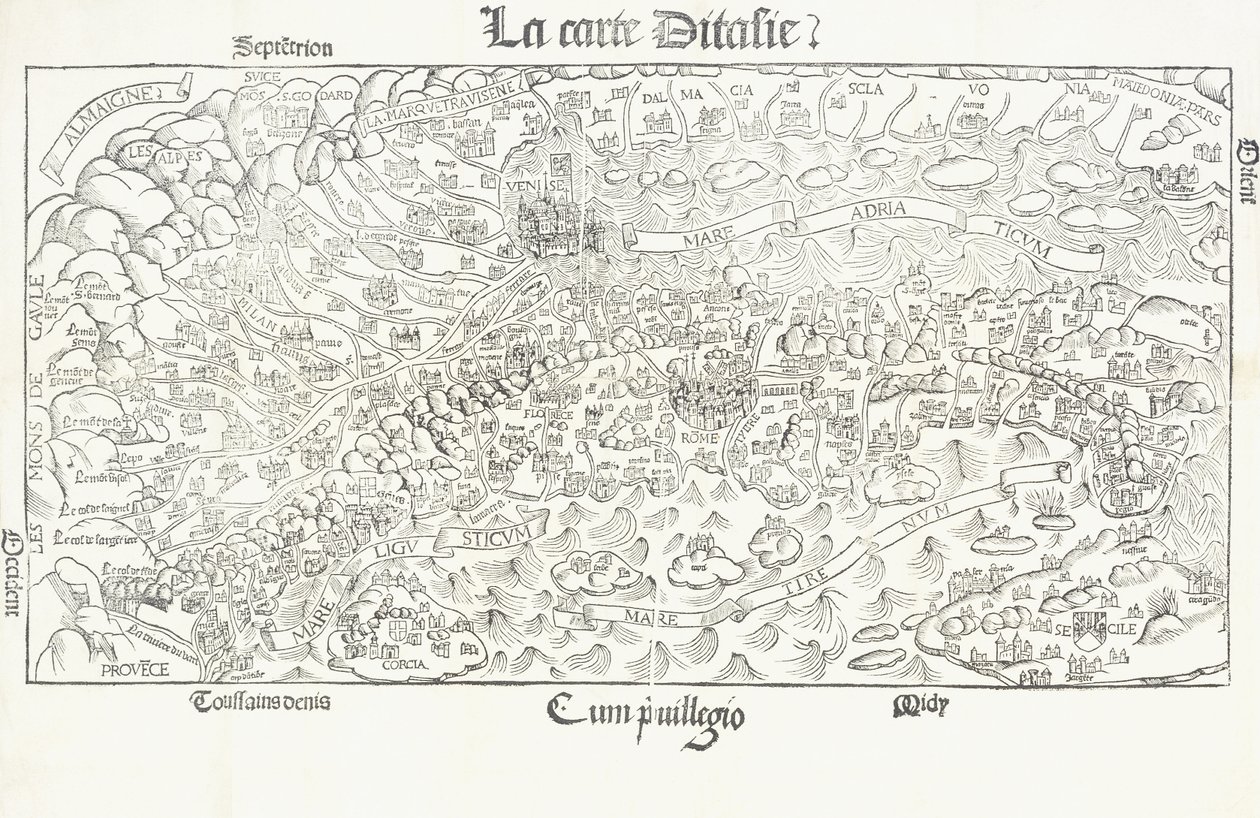 Kortet over Italien, ca. 1830 af Louis Julien Jacottet