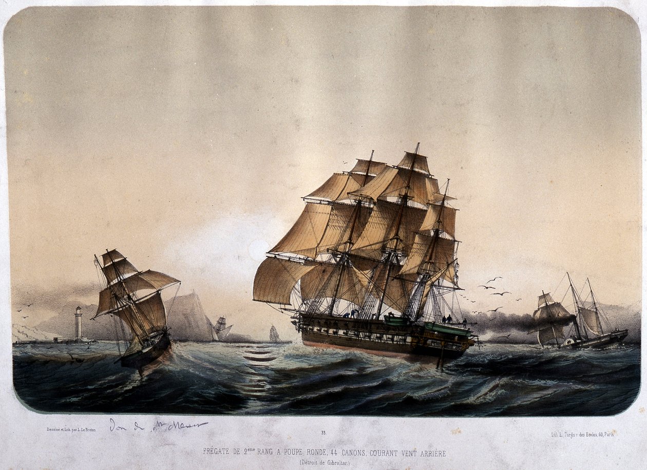 Fregate 2. række i Gibraltar. af Louis Le Breton