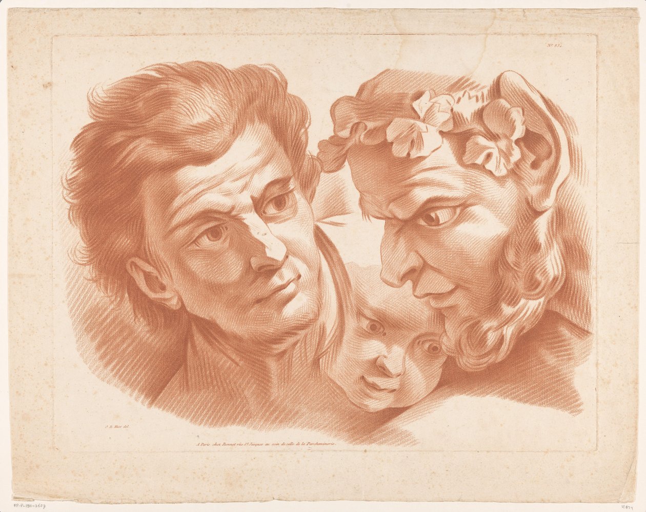 Tre hoveder af Louis Marin Bonnet (possibly)
