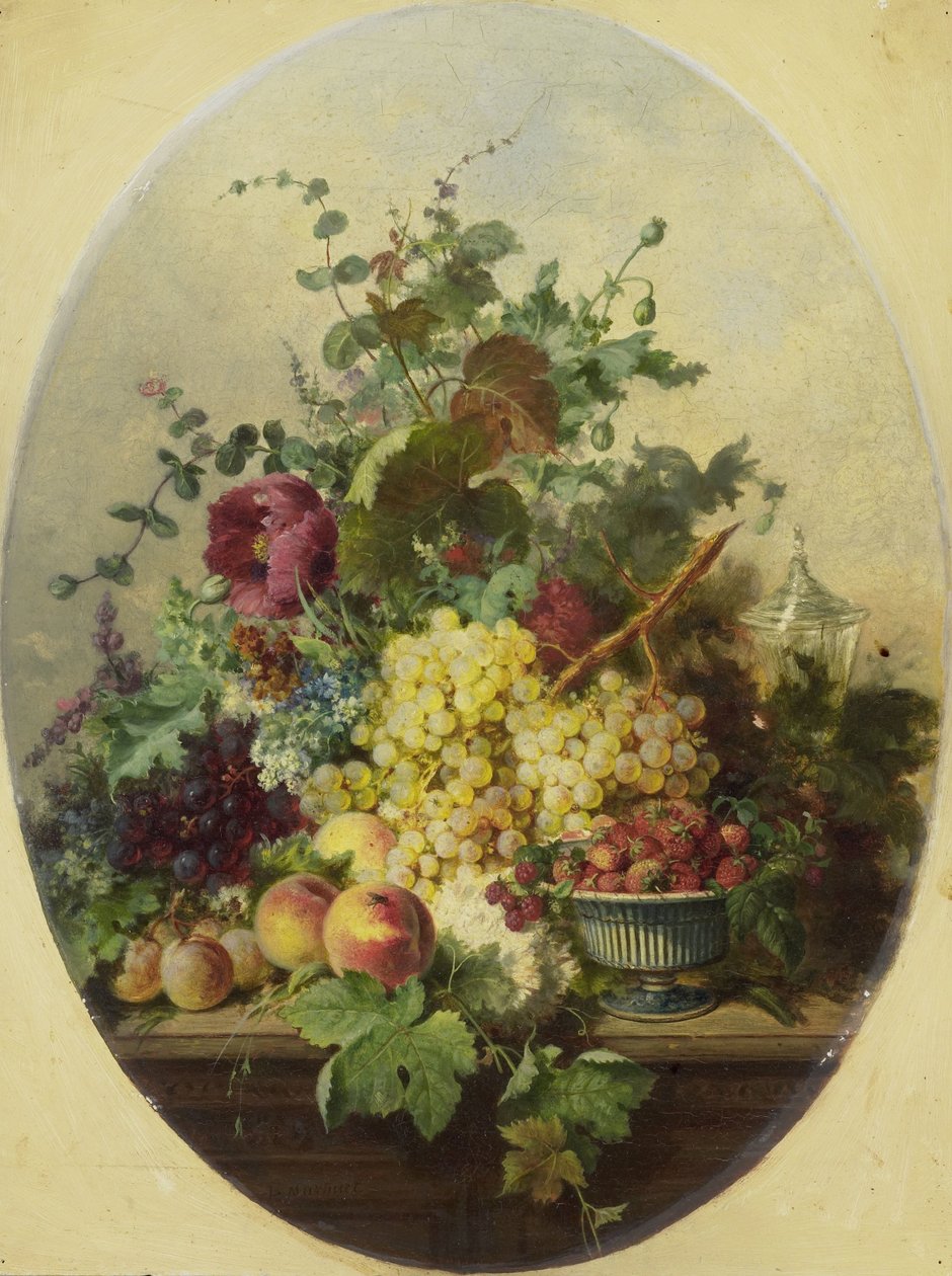 Stilleben med frugter og blomster af Louis Martinet
